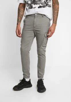 Pier One Cuffed Skinny Trouser- Cargo Trousers - Grey